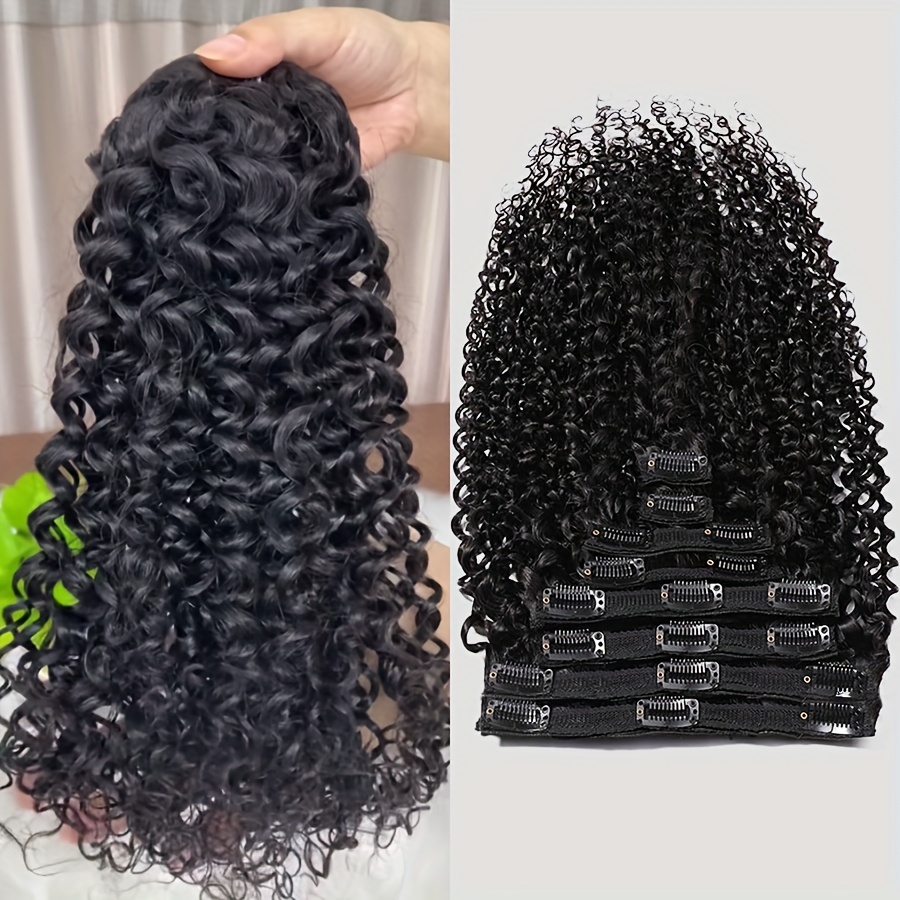 Brazilian Clip in Human Hair Extensions Full Head Clip Curly - Temu