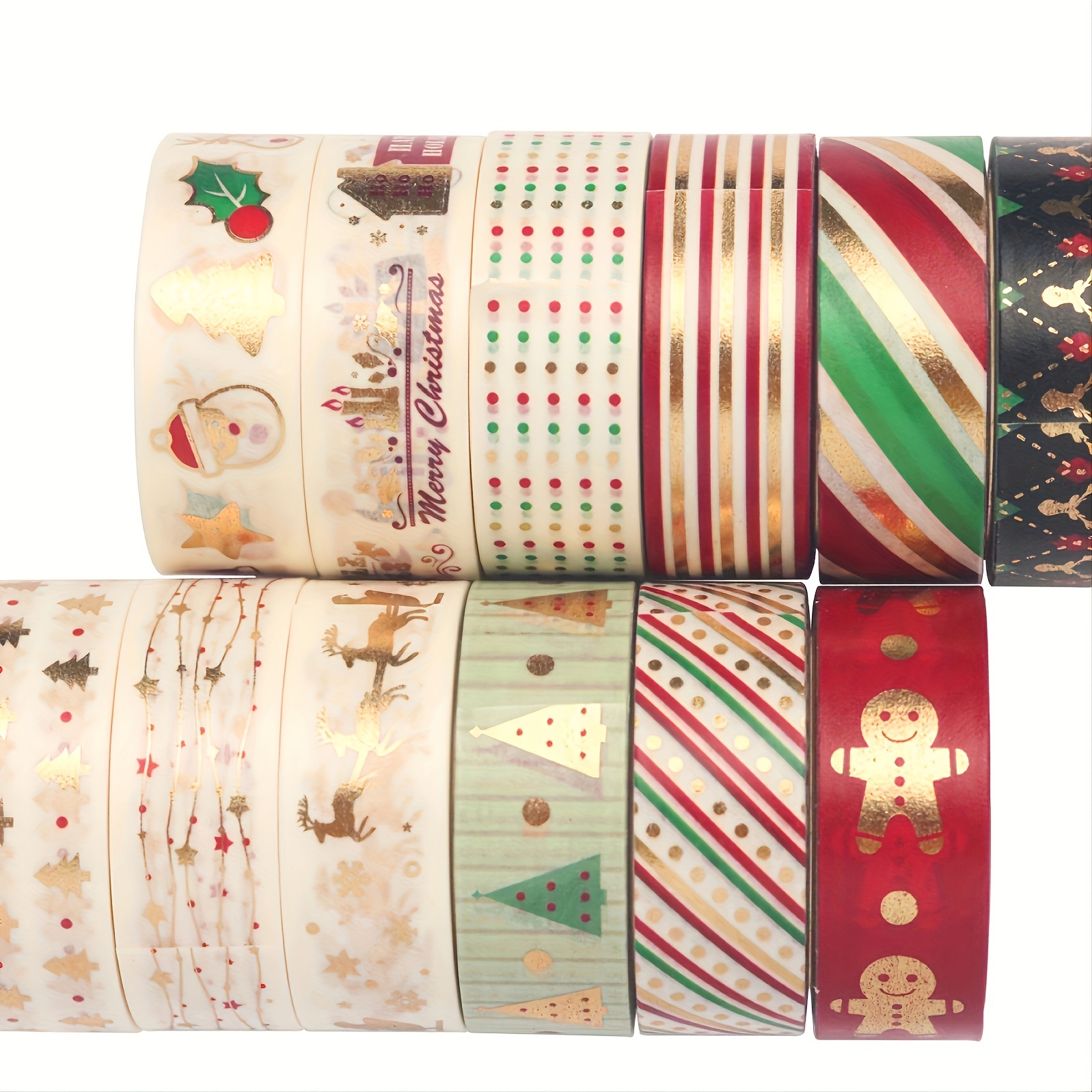 Christmas Washi Tape Golden Foil Holiday Washi Tape Set For - Temu