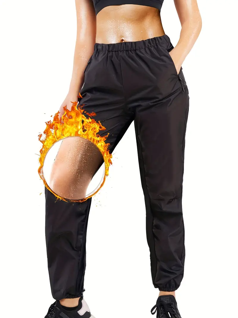 Black Sweat Sauna Fitness Workout Pants Slant Pockets - Temu