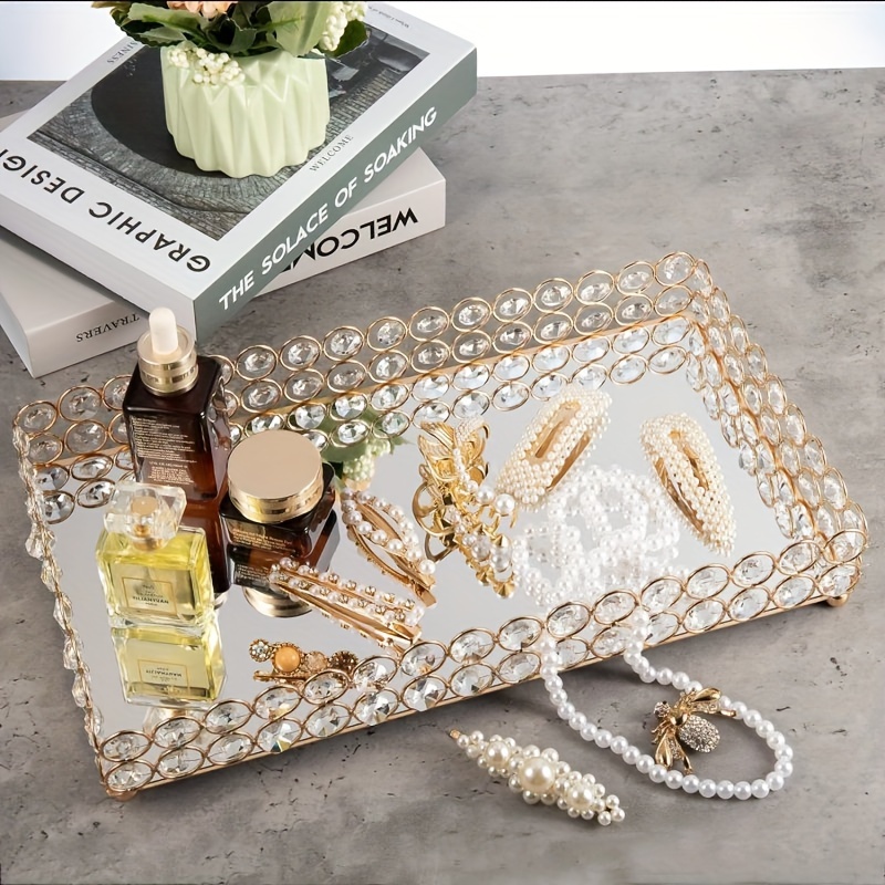 Decorative Storage Tray For Cosmetic Products In Crystal Beads