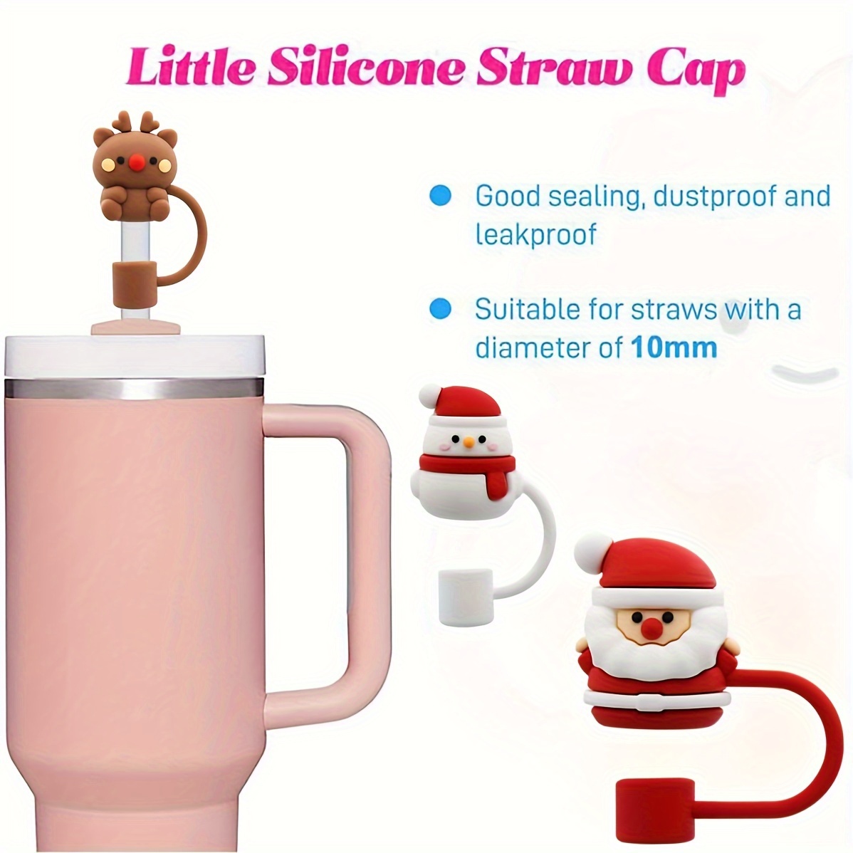 Straw Tips Cover Reusable Straw Toppers cartoon Christmas - Temu