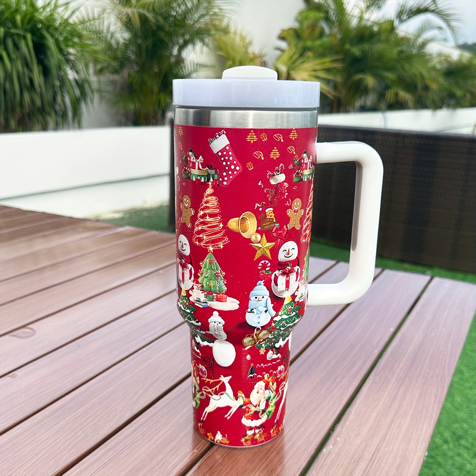 Christmas Tumbler Straw Coffee Insulation Cup With Handle - Temu
