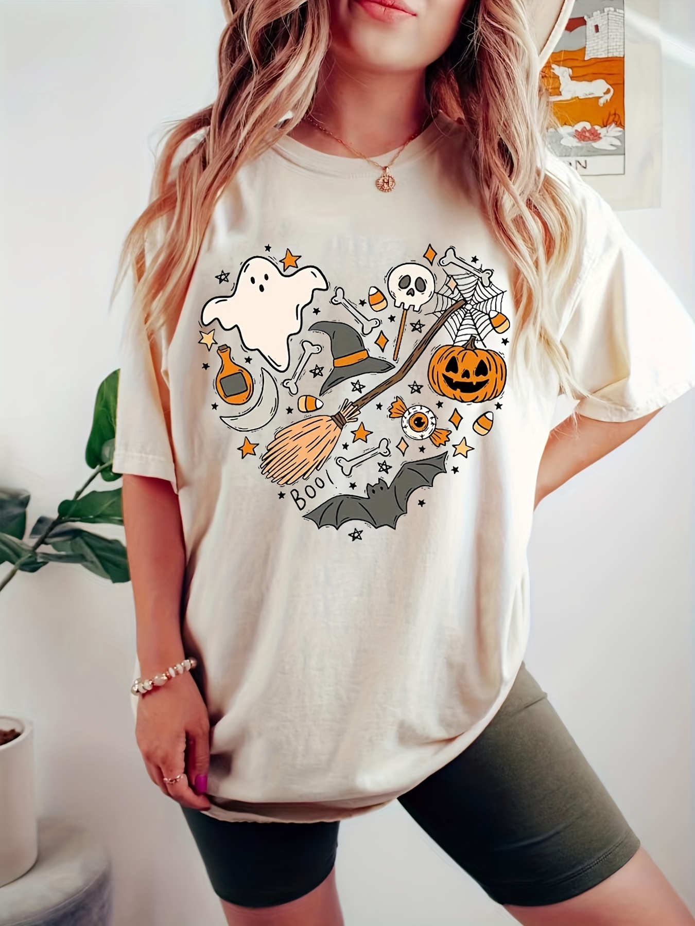 Efsteb Womens Halloween Shirts Cute Spider Print Long Sleeve Tops