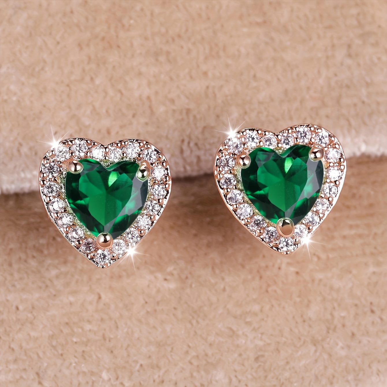Rose Golden Stud Earrings Multicolor Love Heart Shaped zirconia
