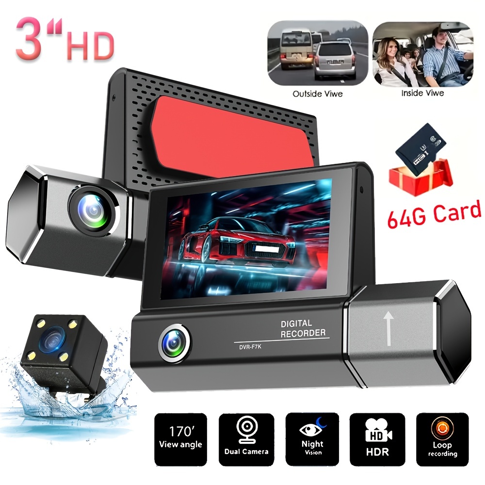 3 Channel Dash Cam Car Camera 1080p Video Recorder Dashcam - Temu