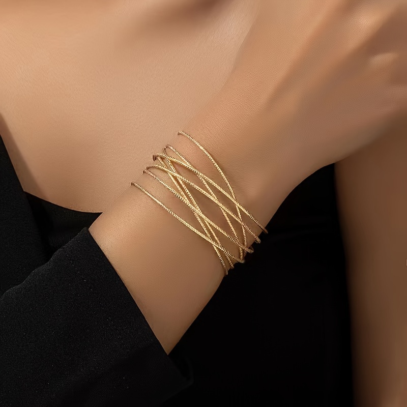 

Unique Cross Line Design Cuff Bangle Cuff Bracelet Iron 18k Plated Jewelry Vintage Elegant Style For Women Gift