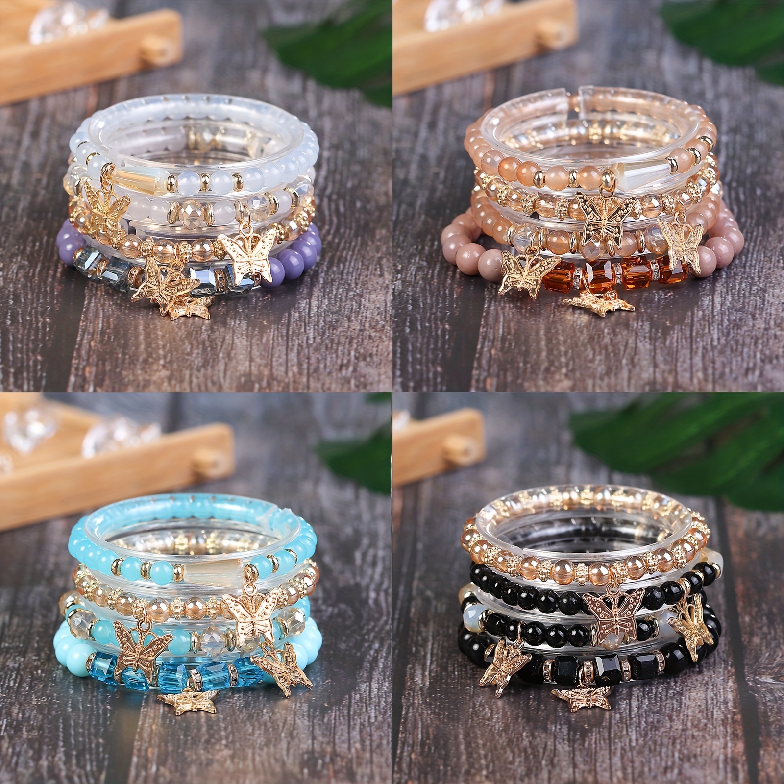 Bohemian Style Beads Bracelet Multilayer 4 Butterfly Pendant - Temu