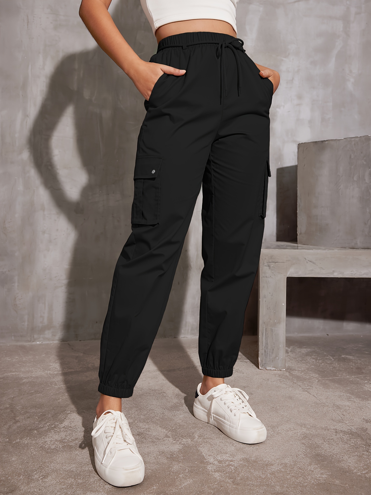Women Cargo Jogger Pants,Loose High Waisted Harem Cargo Pants, Casual Solid  Elastic Jogger Pants Teen Girls Junior (Black, XL) : : Clothing,  Shoes & Accessories