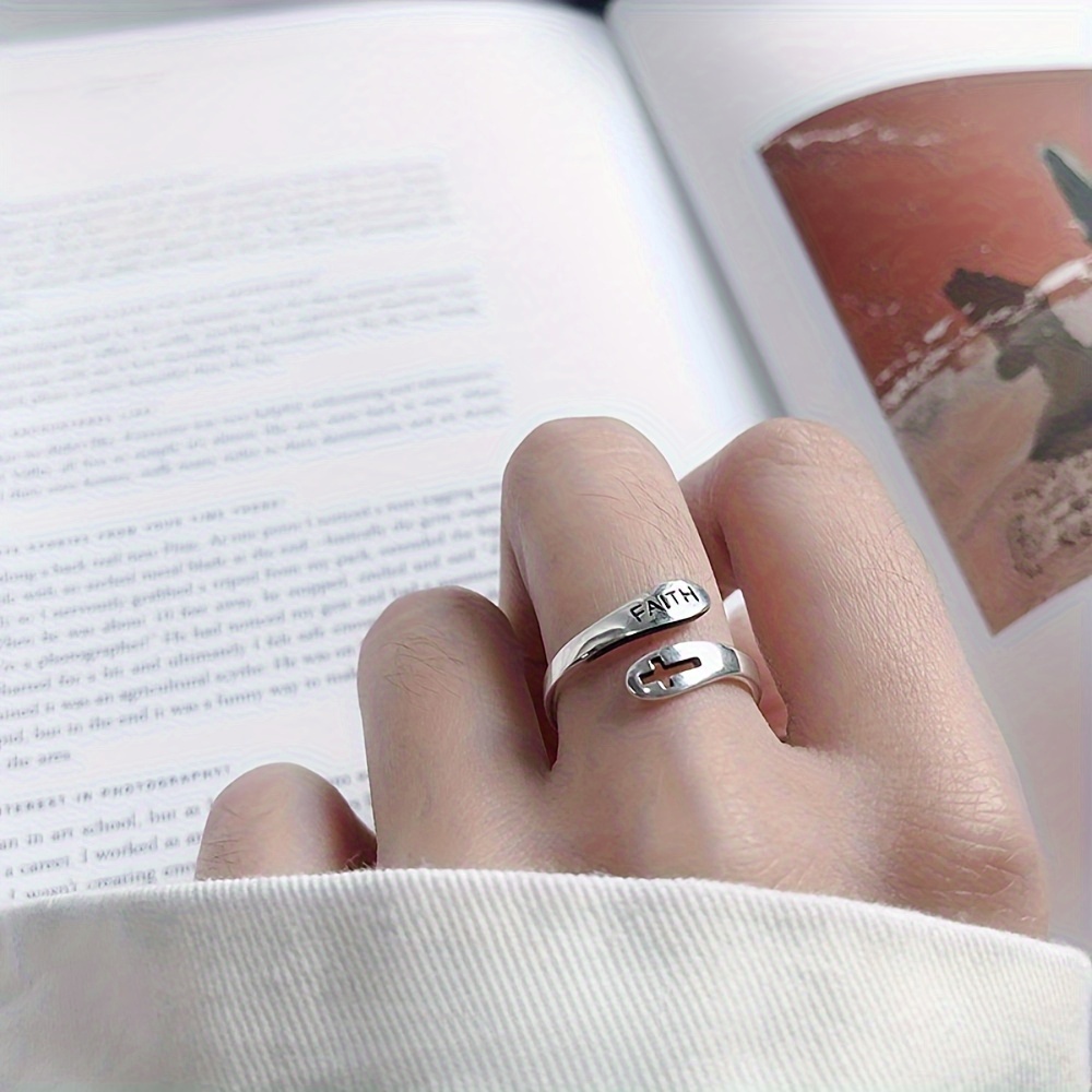 Silvery Faith Cross Adjustable Ring