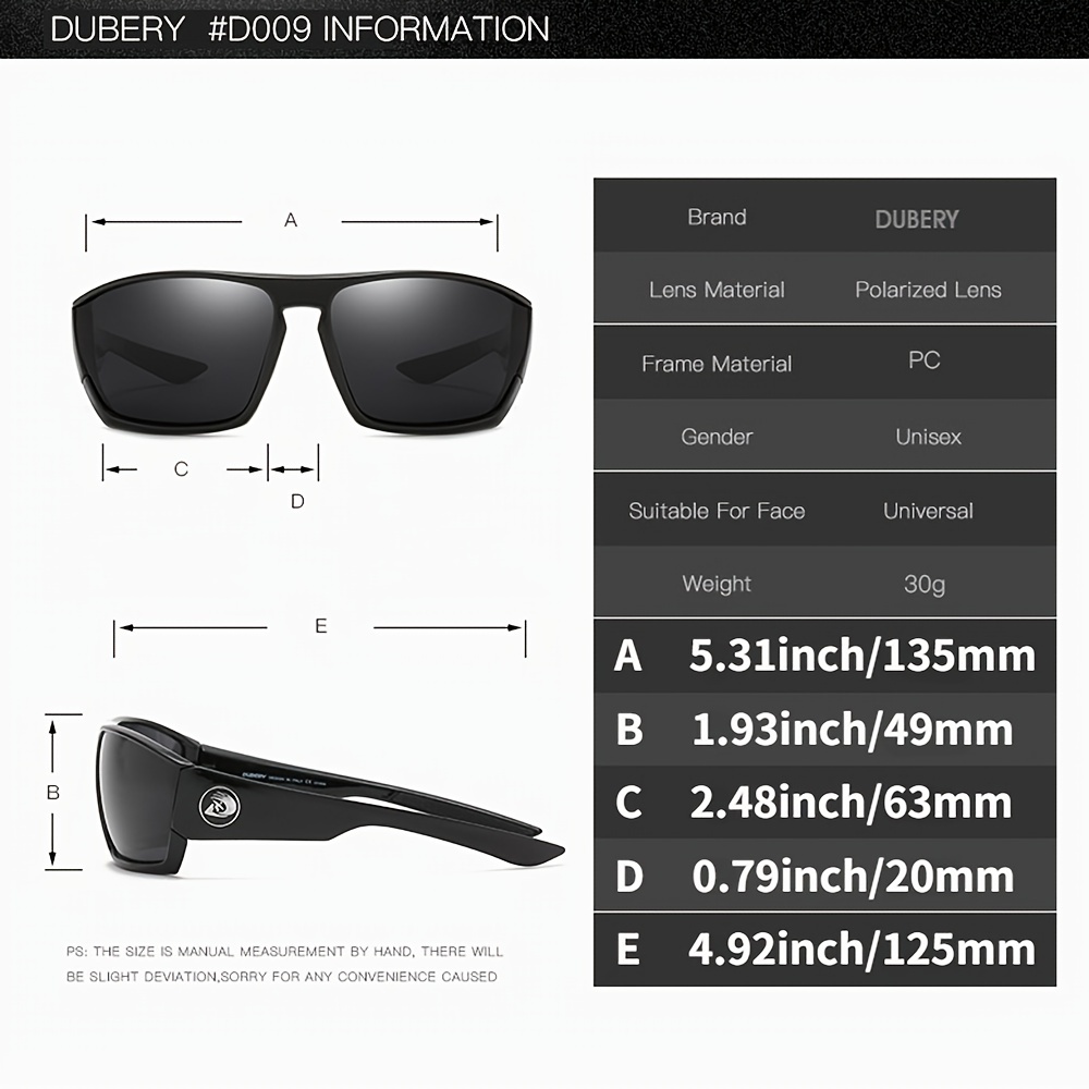 Duberyu New Large Frame Sunglasses Mens Outdoor Sports Polarized