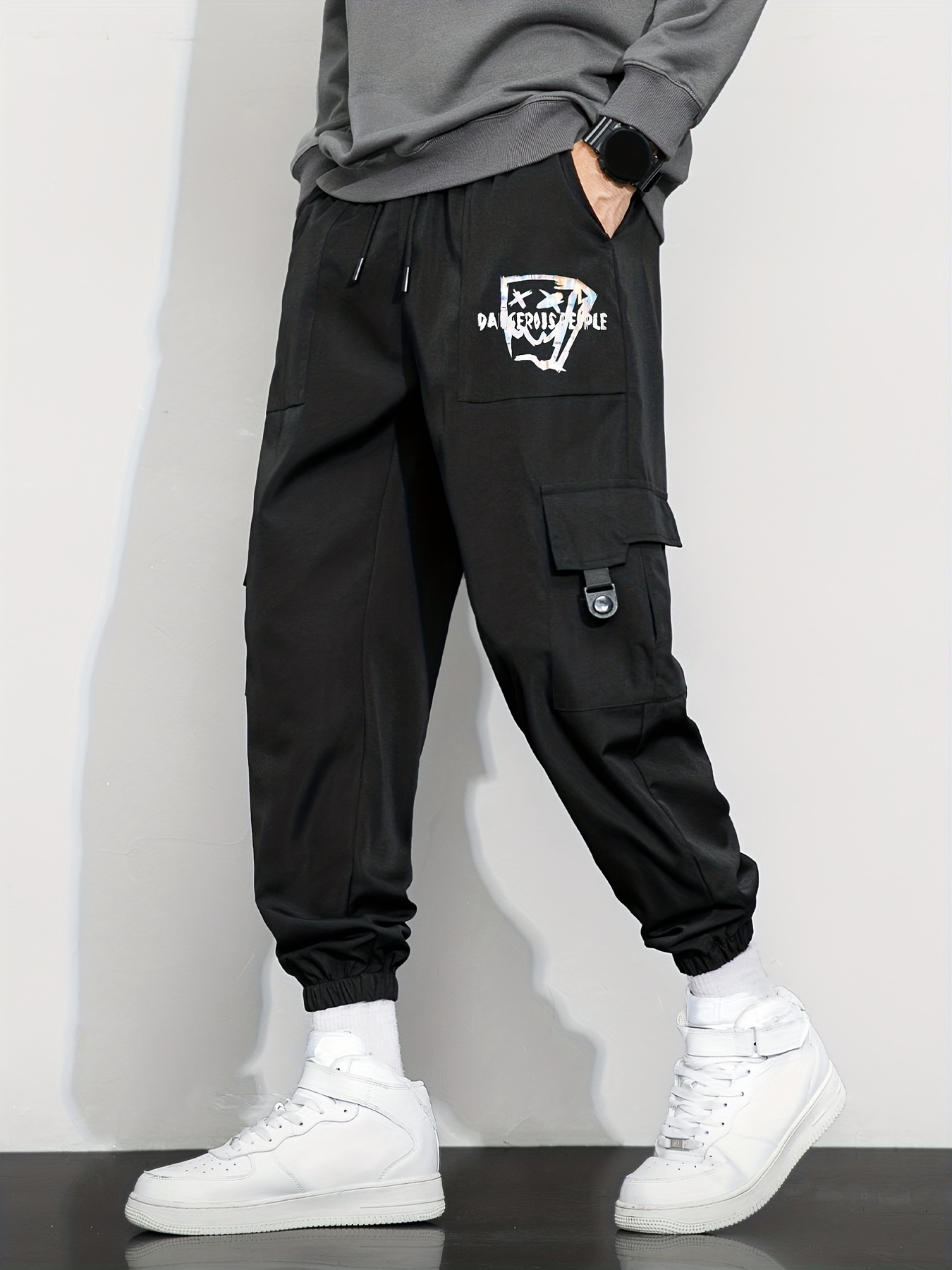 Square Dizzy Face Casual Multi pocket Drawstring Cargo Pants - Temu