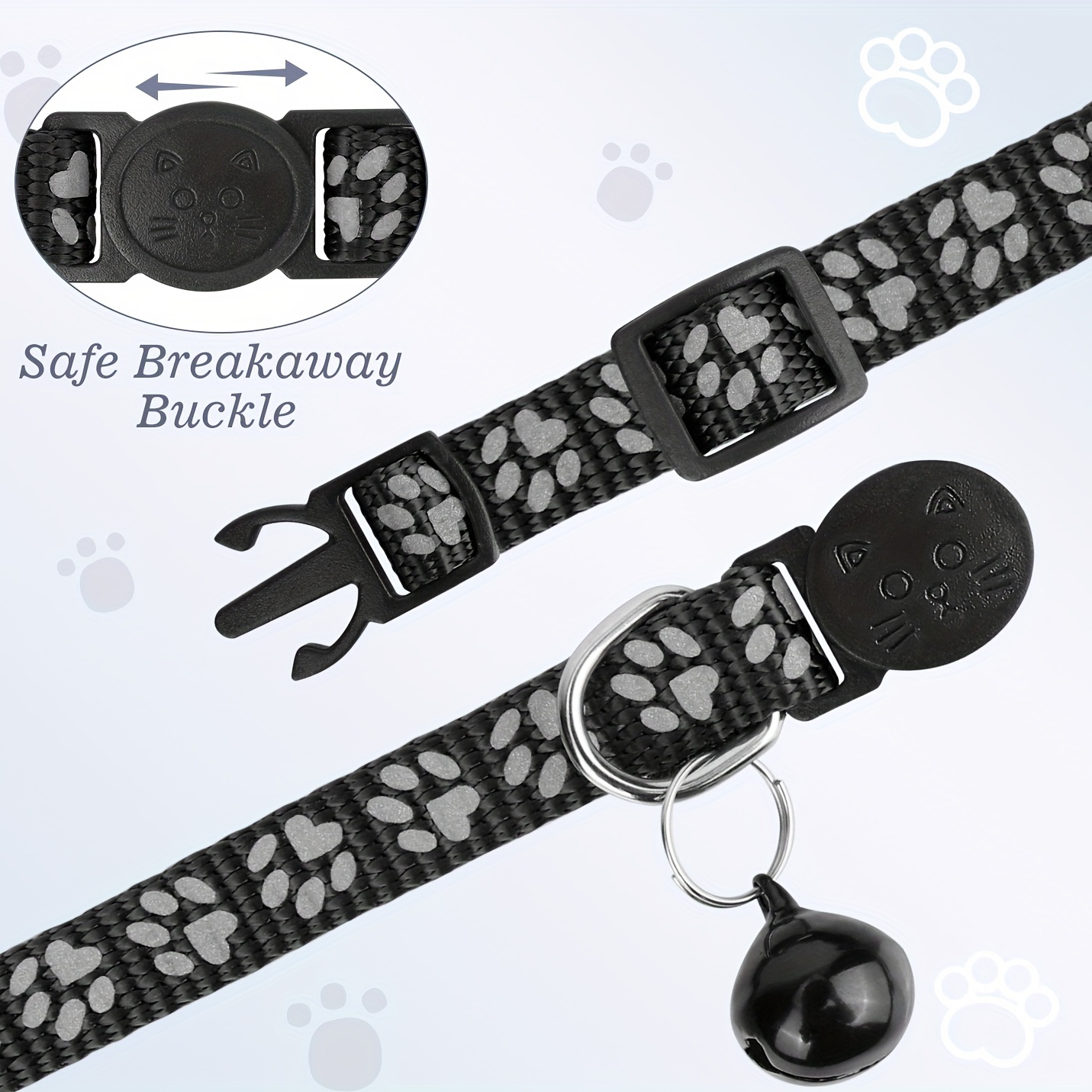 Collar reflectante para gatos Breakaway con soporte para GPS, hebilla de  seguridad y campana para Ai Casa Fiesta