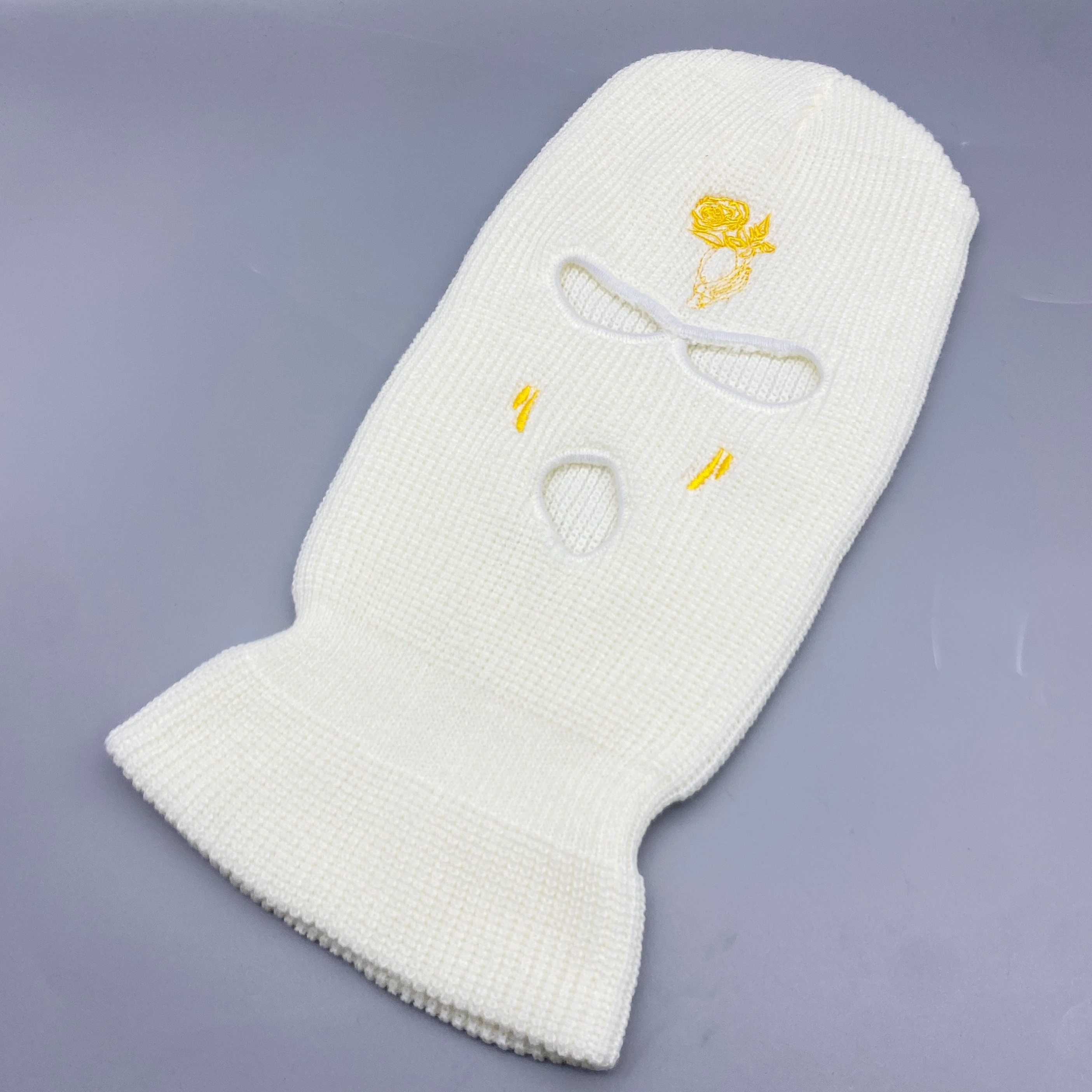 White Vlone Embroidery 3 Holes Ski Mask - White