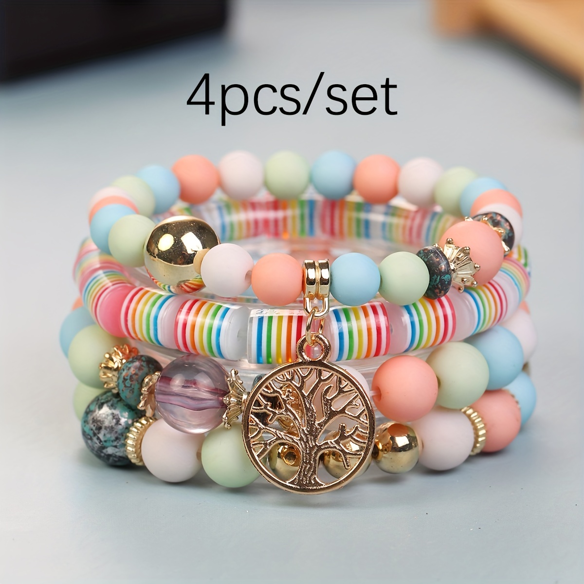 Handmade Tree Tassel Charms Beads Multilayer Bracelet - Temu