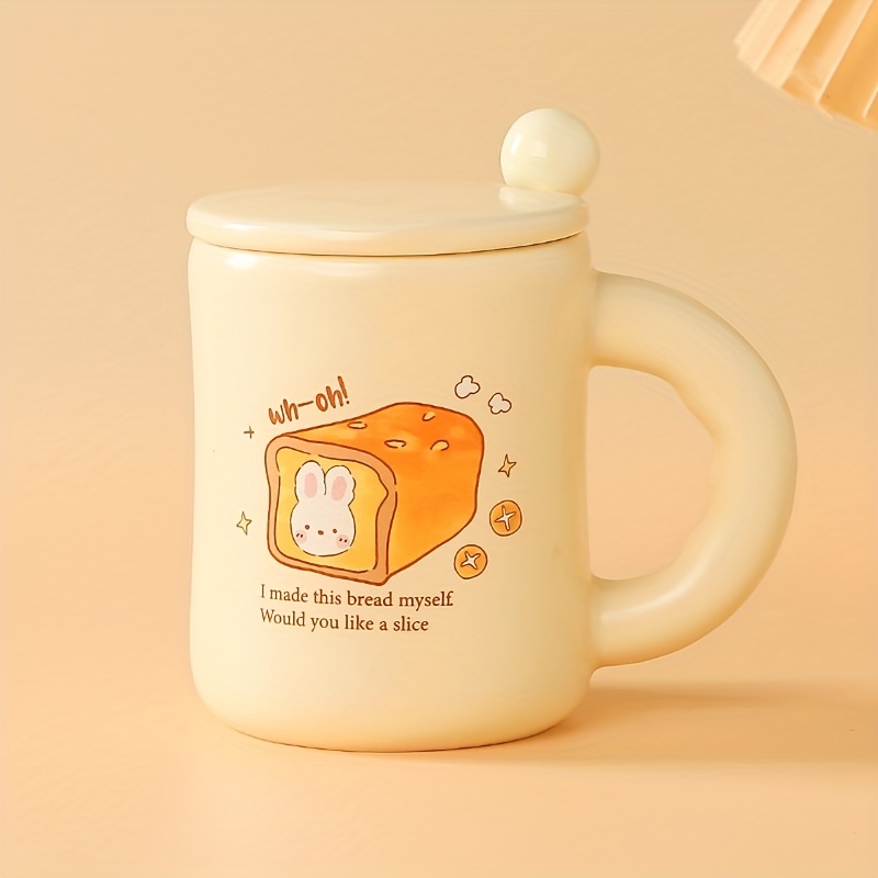 Biscuit Pattern Coffee Mug With Lid And Spoon Ceramic Coffee - Temu