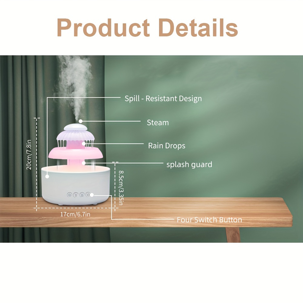 Rain Cloud Humidifier Water Drip With Adjustable Led Lights - Temu