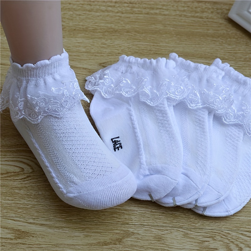 5 pairs of children's lace socks girls princess socks white dance
