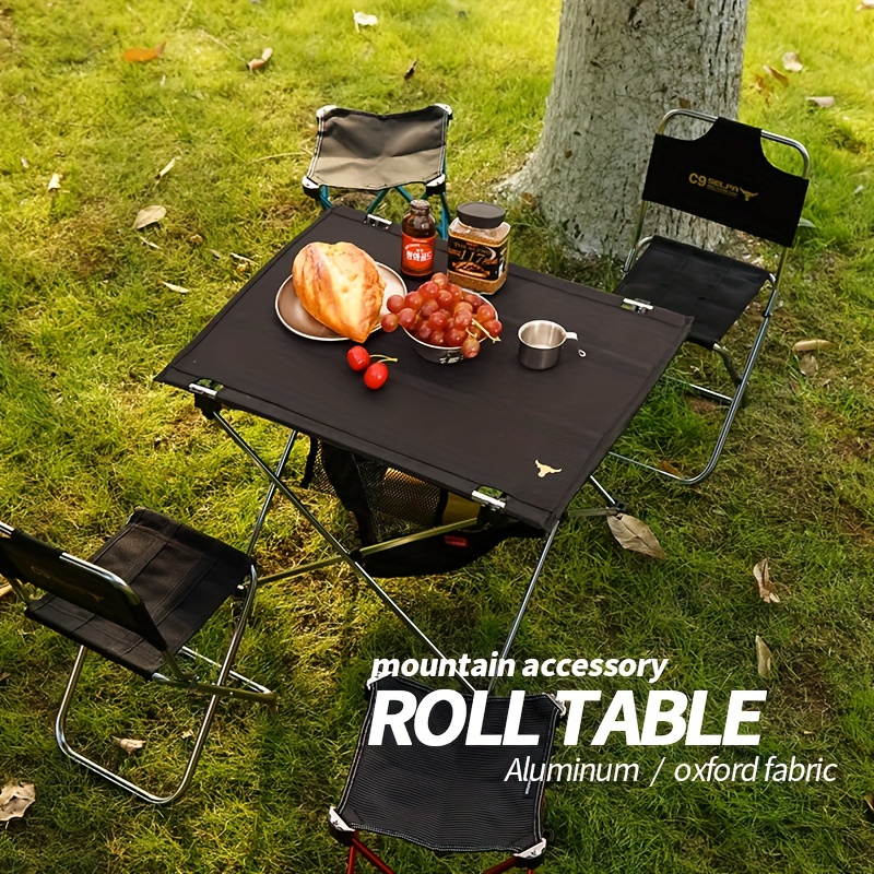 Mesa de camping plegable ligera de altura ajustable con bolsa de  almacenamiento grande de 2 compartimentos para barbacoa, fiesta, camping,  hogar