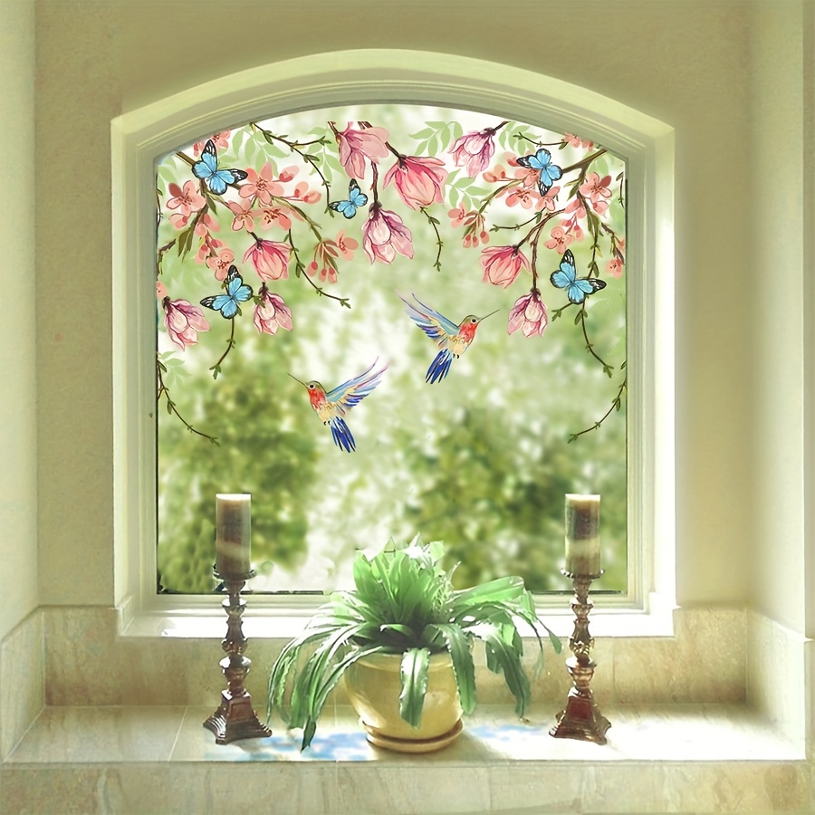 1 Rolle Buntglas-Fensterfolie, Blumen, Schmetterlinge, Vögel