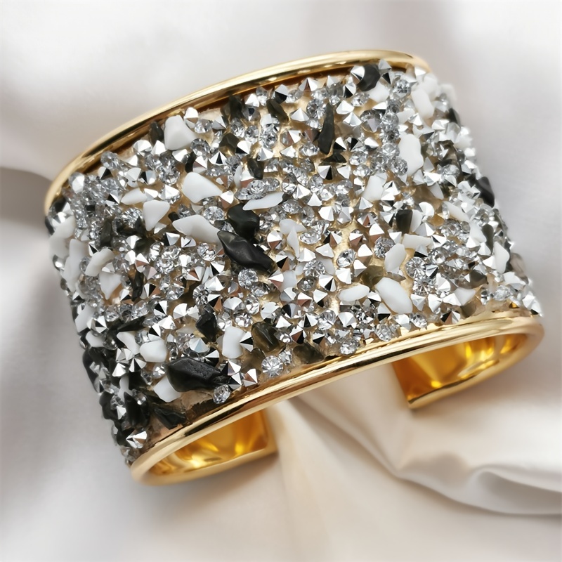 Glamorous Adjustable Cuff Bangle Bracelet with Rhinestone Inlay for Women