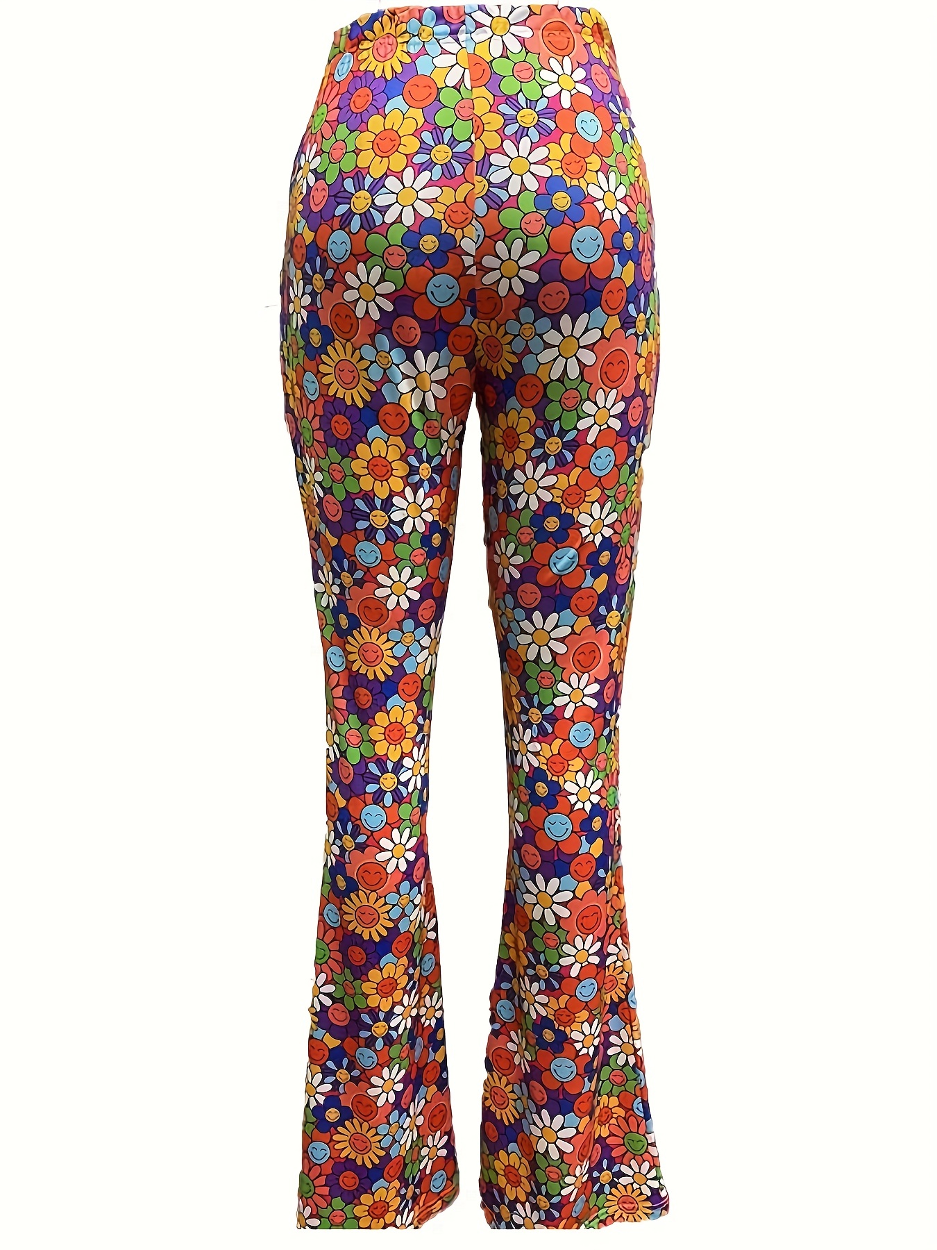 Floral Print High Waist Hippie Pants Casual Flare Leg Pants - Temu