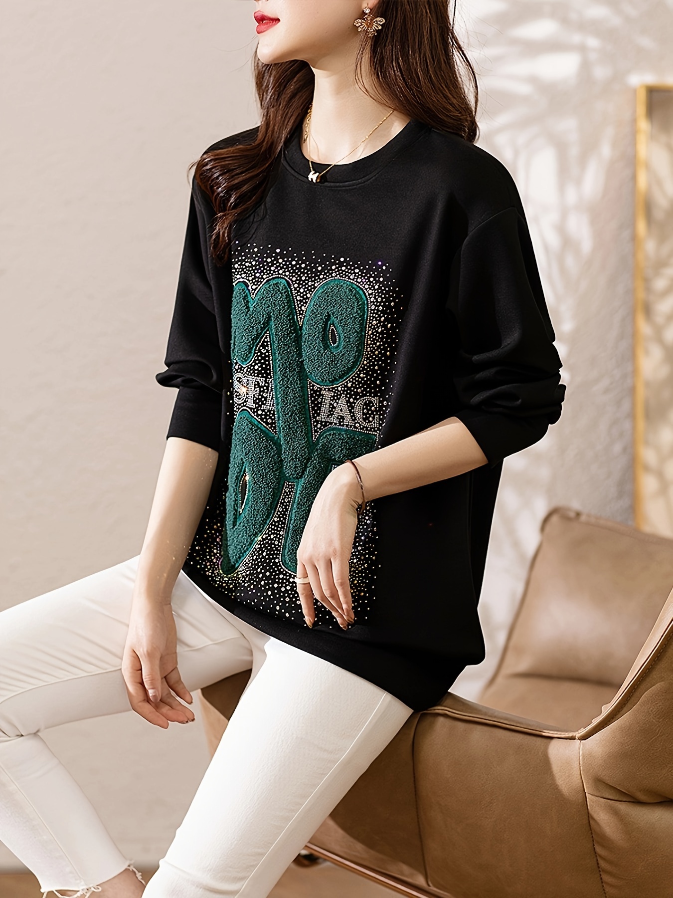  Womens 2024 Tunic Tops Plus Casual Long Sleeve Blouse  Crewneck Pullover For Leggings 3XL