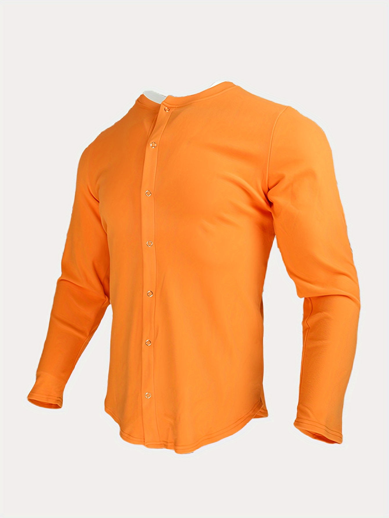 2024 Spring Men's Fashion: Elastic Orange Button Shirt Make - Temu