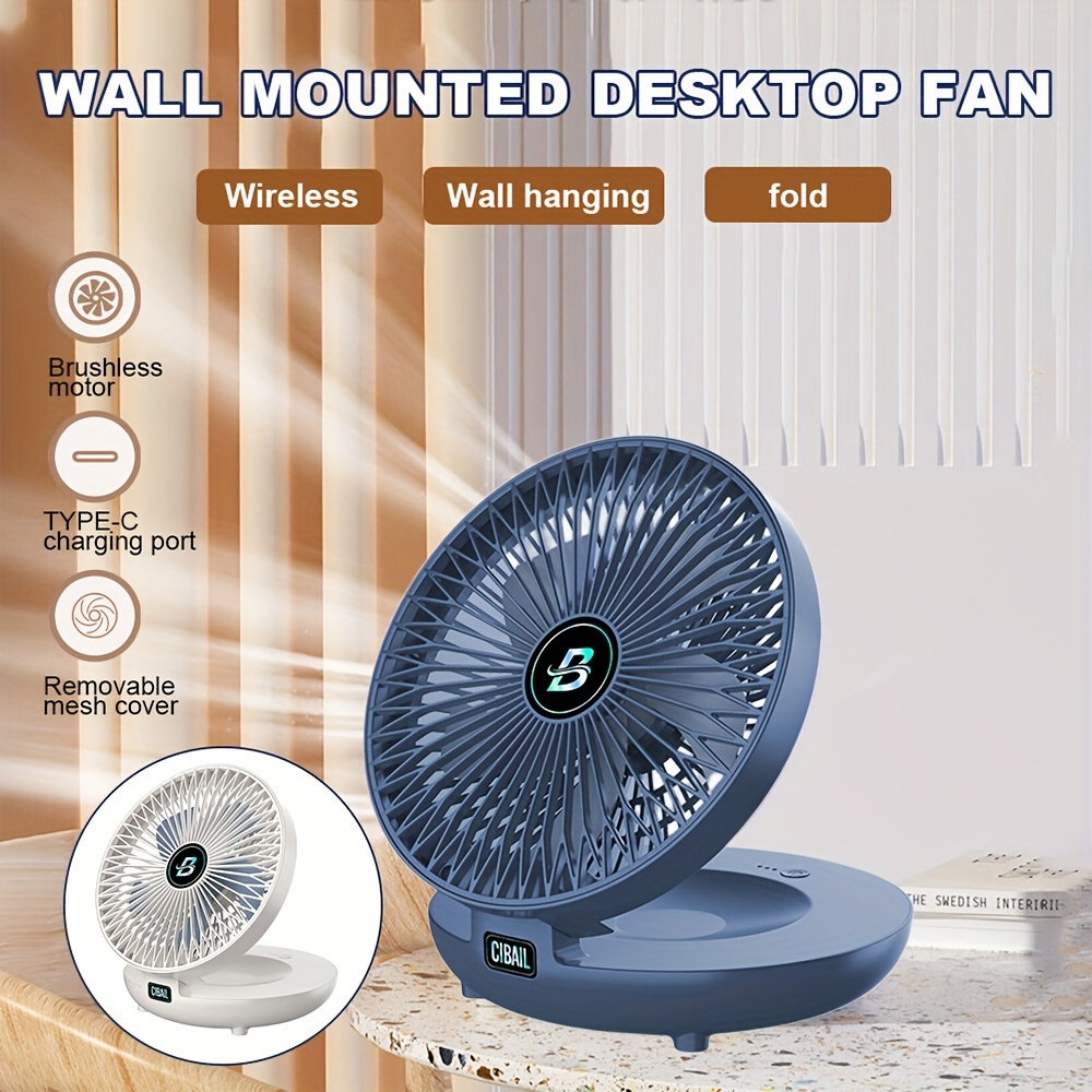 

1pc, Blue Portable Foldable Fan With Rechargeable Battery For Wall Mounting And Air Circulation Summer Essential Back To School Supplies For Rv Outdoor Camping Picnic Office Travel