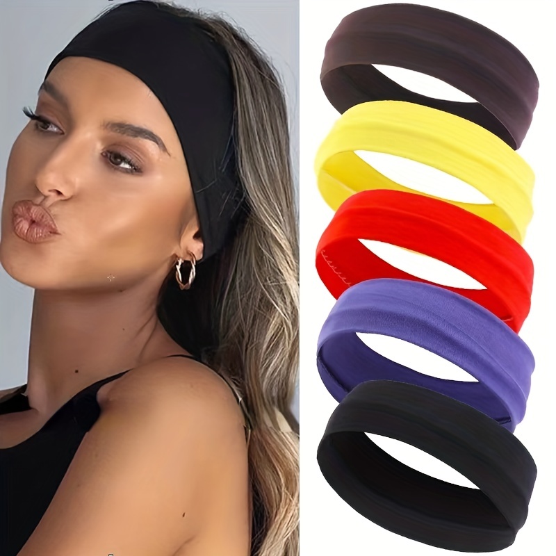 

Women's Solid Color Non-slip Elastic Yoga Headband, Comfortable Sweat Absorbing Sport Headband