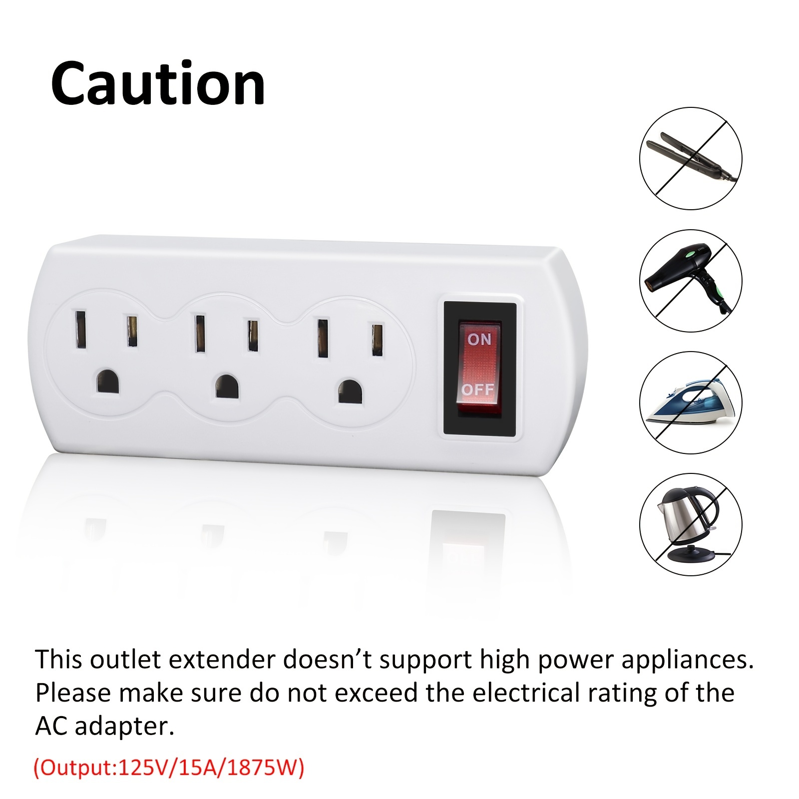 Grounded 3-Way Electric Adapter 3 Outlet AC Wall Plug Triple Power Tap  Splitter