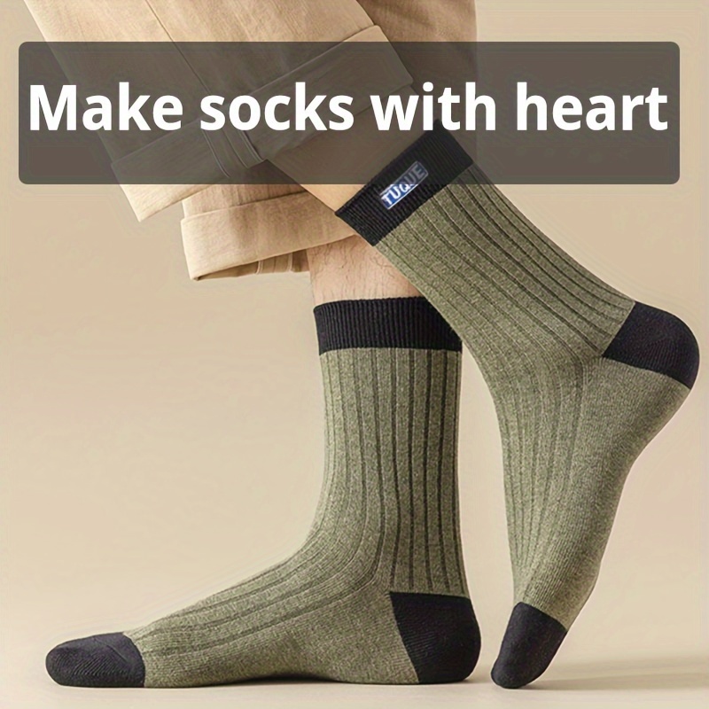 

5 Pairs Of Men's Trendy Knitted Crew Socks, Breathable Comfy Casual Unisex Socks For Men's Outdoor Wearing All Seasons Wearing