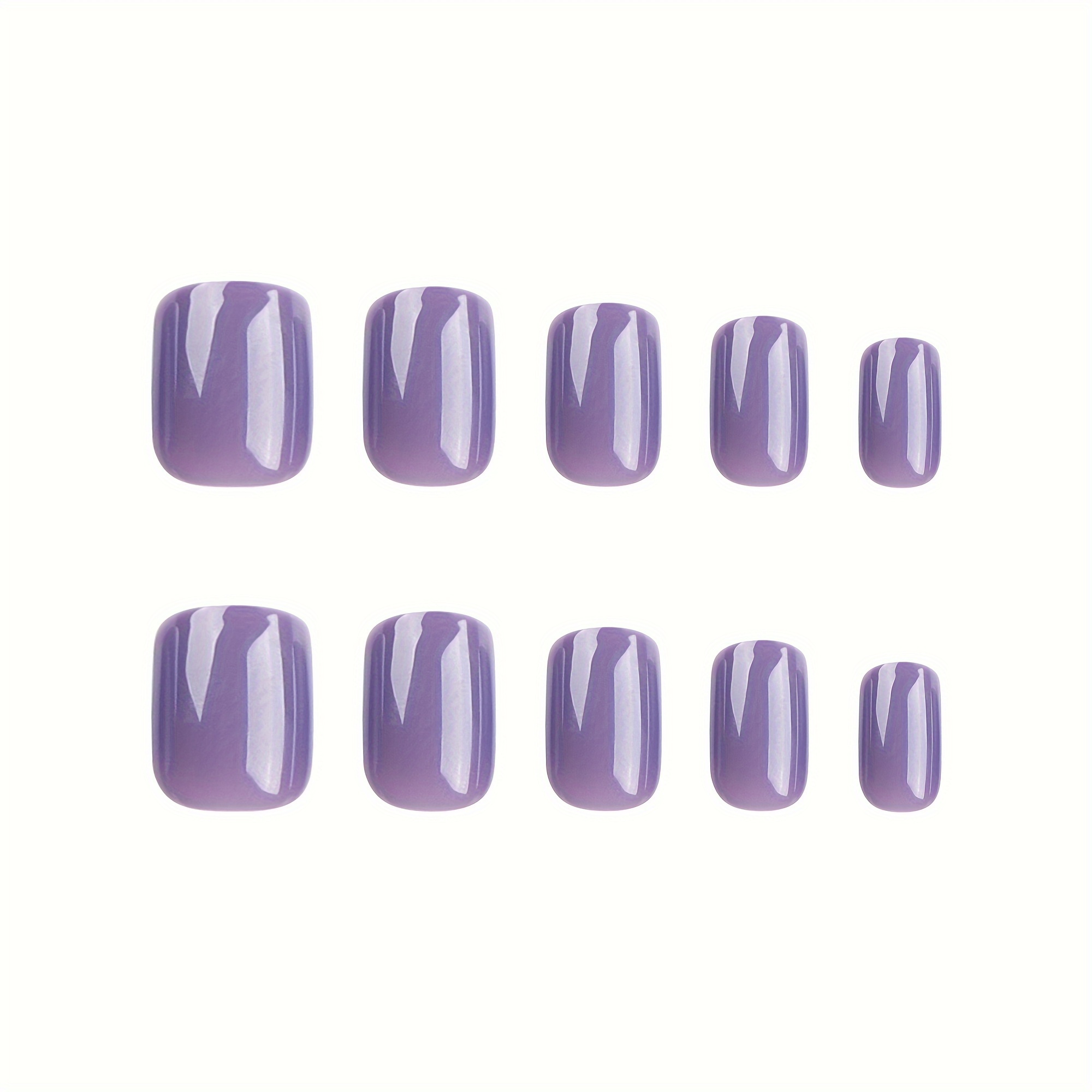 glossy purple press on nails short square fake nails minimalist style false nails solid color full cover fake nails for women girls daily wear jelly glue and nail file included details 2