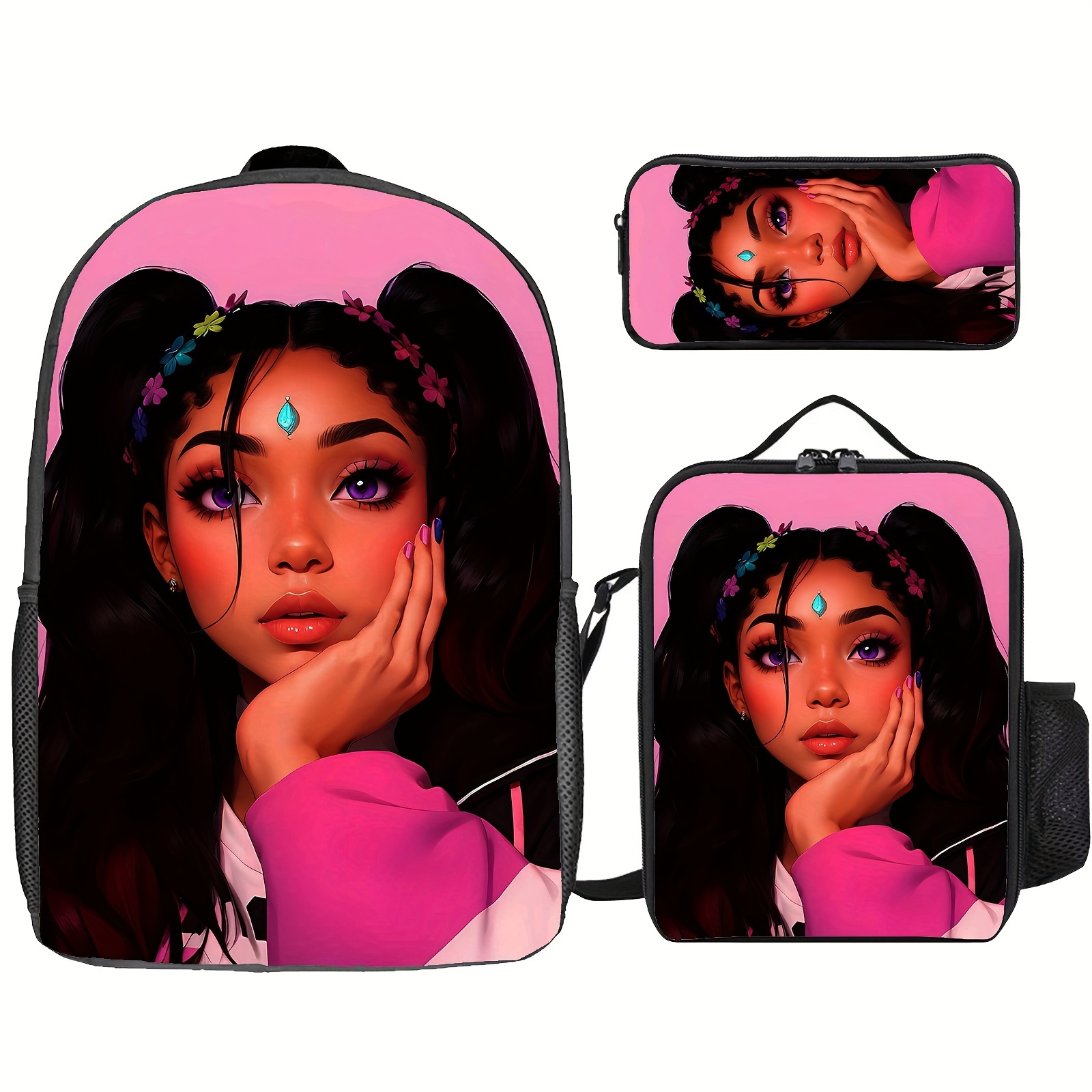 Afro African Beauty Black Princess Black Girls Backpacks Lunch Box