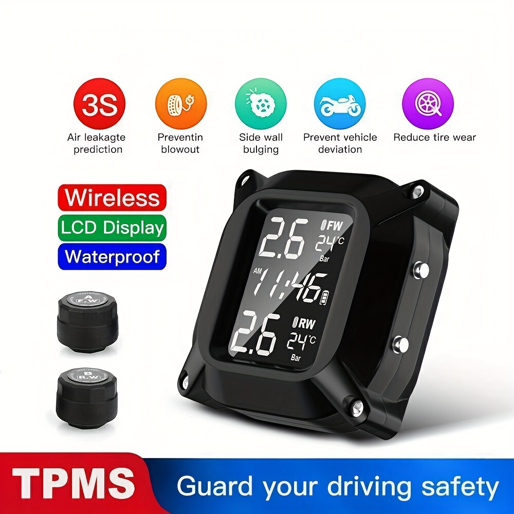 Infitary Motorcycle Tpms Tire Pressure Monitoring System Big Wireless Lcd  Colorful Display Shift For Status Precise Digital Moto - Temu Germany