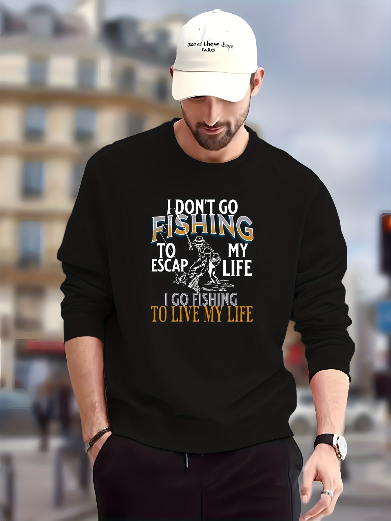 Go Fishing Slogan Print Trendy Sweatshirt Men's Casual - Temu