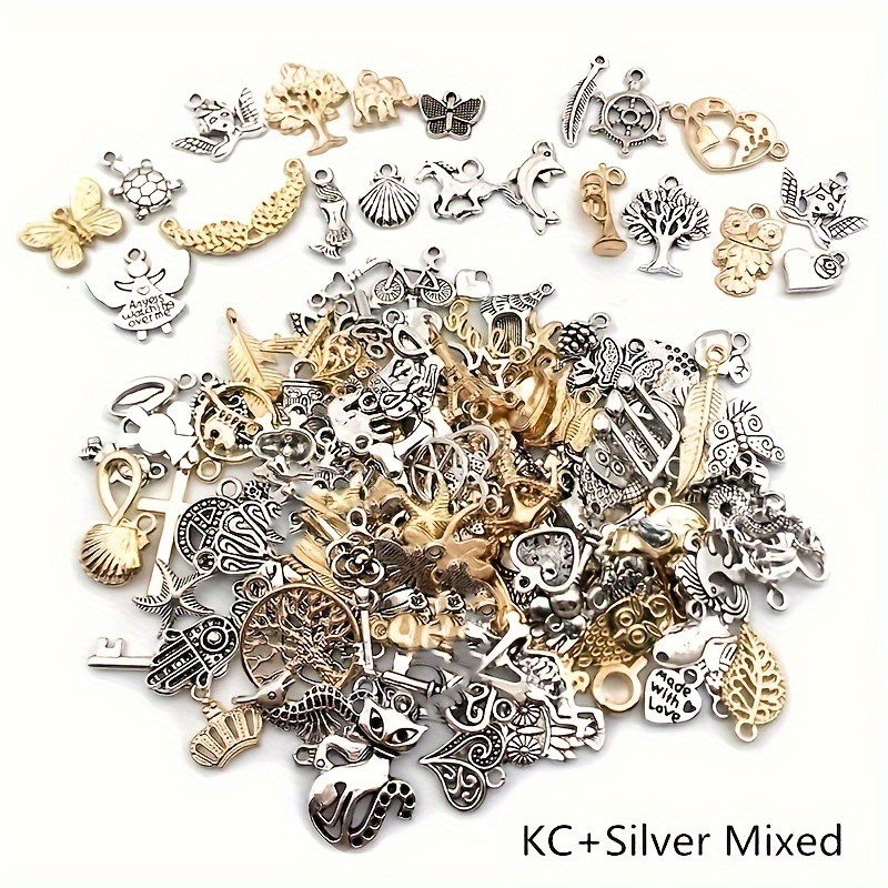 30-100 Pcs/lot Metal Charms Pendants Mixed Animals Birds Leaves Moon Gold  Silver Bronze, DIY Jewelry Making Supplies Wholesale Sale Necklace 