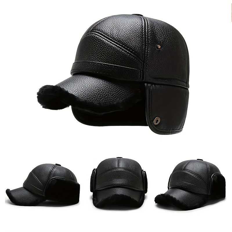 

1pc Middle-aged And Elderly Thickened Warm Leather Hat With Ear Protection