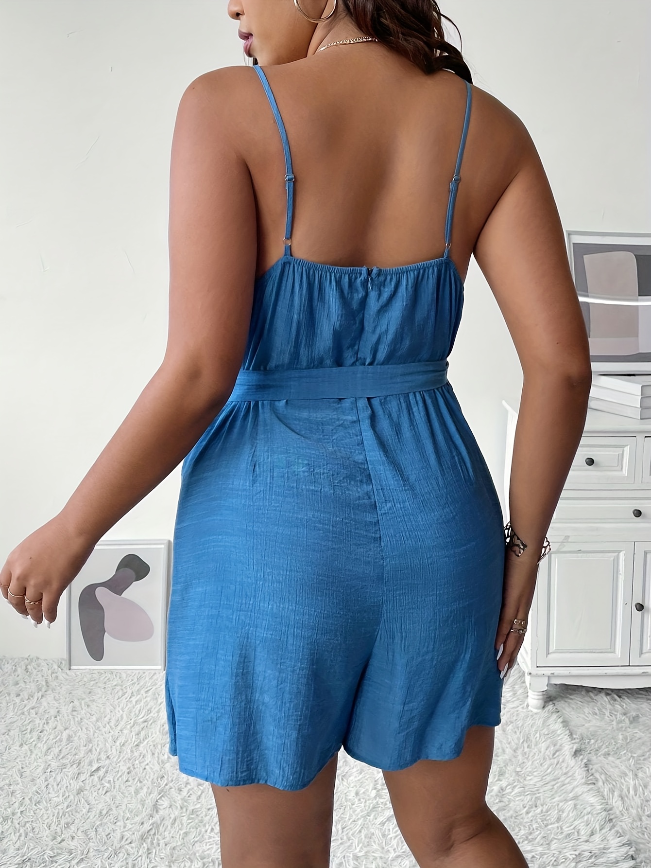 Women's Deep V Neck Adjustable Strap Backless Ruched Plus Size
