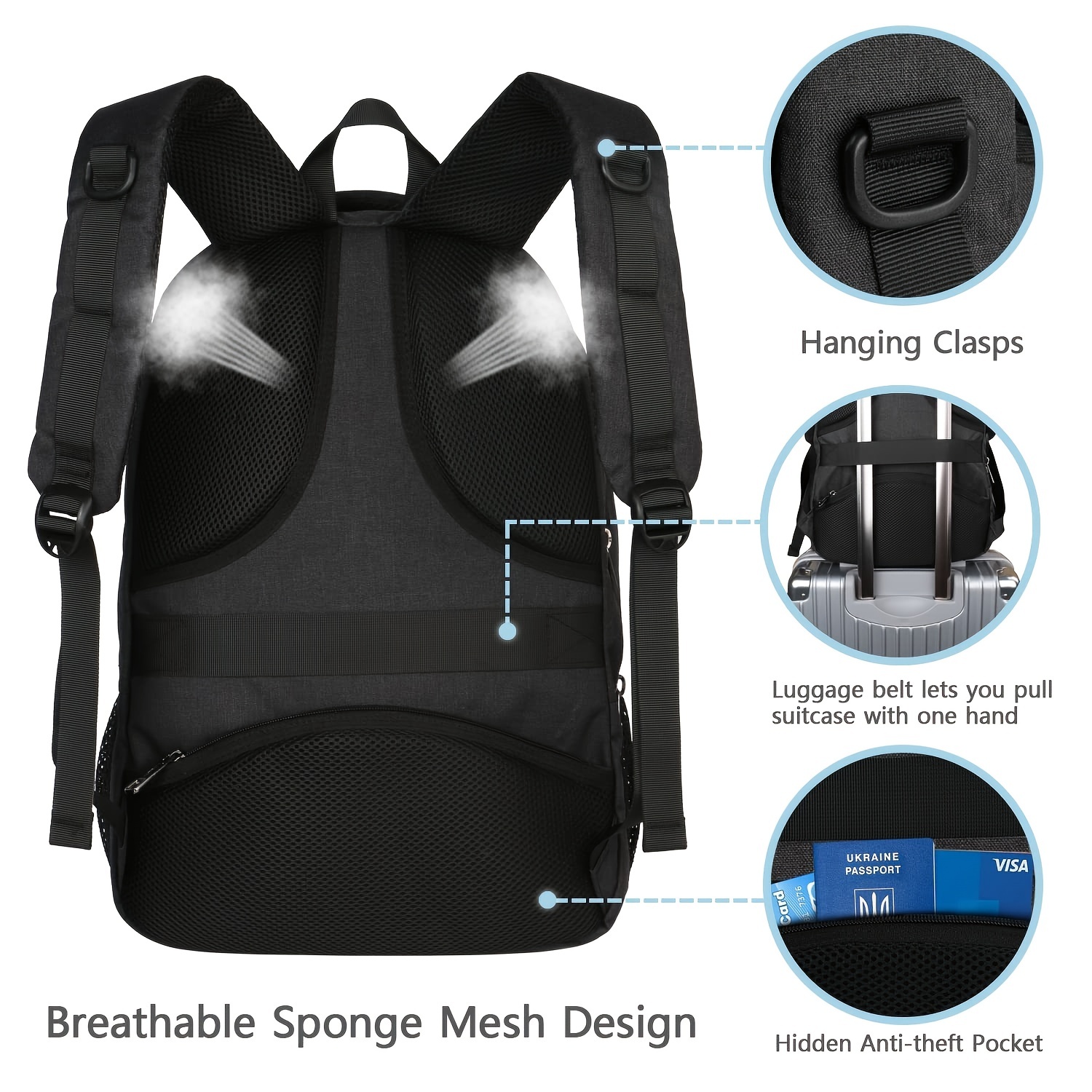 Travel Laptop Backpack with USB Charging Port - Waterproof