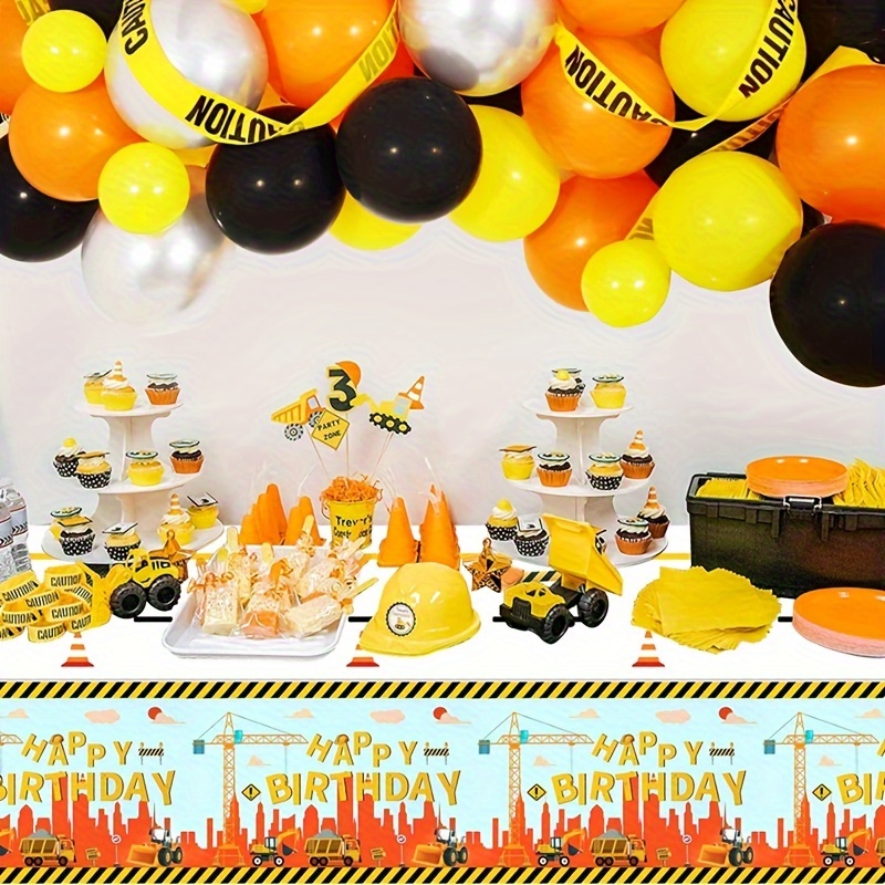 Construction Party Tablecloths - 3 Pack Dump Truck Birthday Decor Plastic Table Covers 108x54 Inches