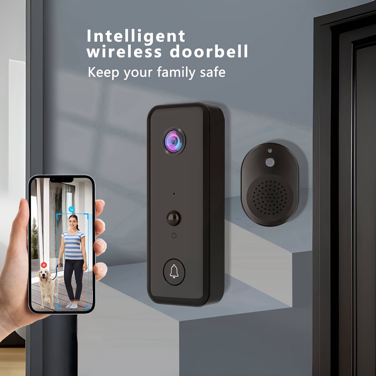 1Set Smart Doorbell Camera Wireless With Chime, Wireless Video Doorbell With Rechargeable 5200mAh Large Capacity Battery, Low Power Consumption, HD Camera, 140° Wide View Angle, PIR Motion Detection, IP65 Waterproof, Remote Monitor, 236.22-314.96 Inch Night Vision And Cloud Storage