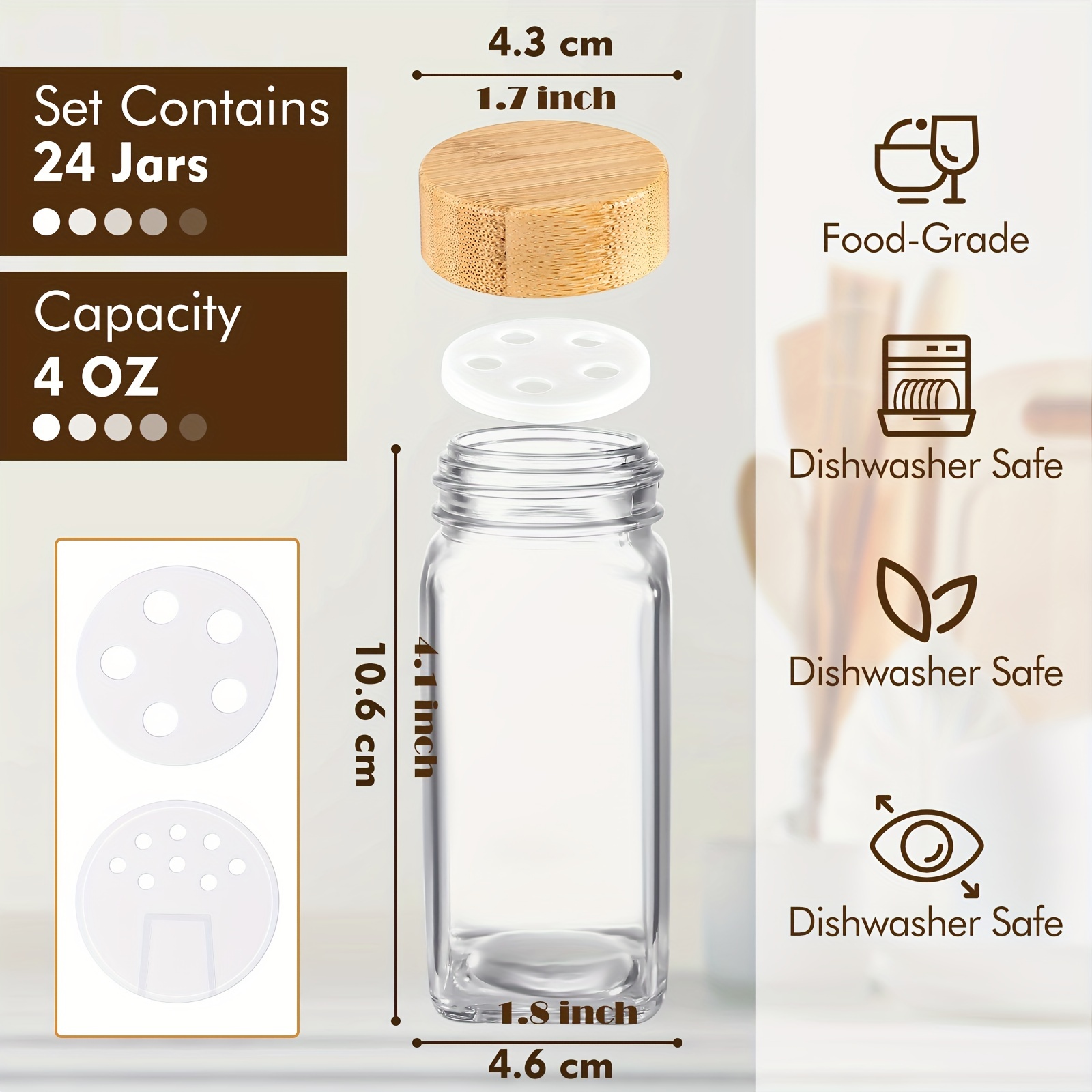 24pcs Glass Spice Jars With Bamboo Airtight Lids And Labels, 4oz Empty  Square Containers Seasoning Storage Bottles, Complete Spice Jars Set, Glass  Con