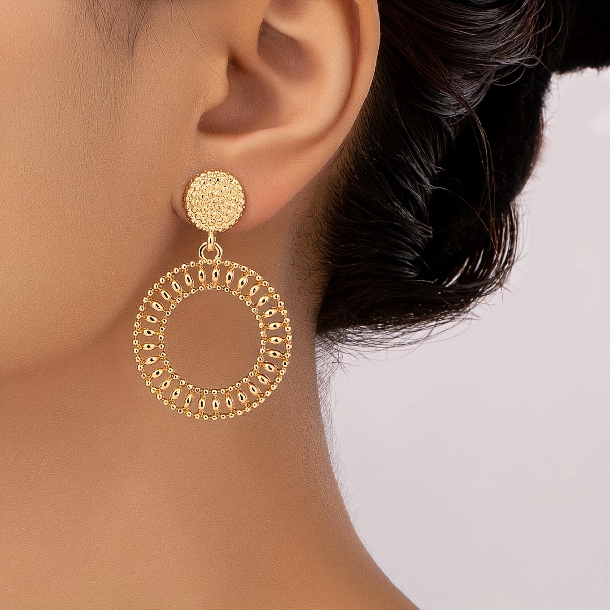 

Golden Hollow Circle Dangle Earrings Simple Punk Style Trendy Female Gift Daily Wear Accessories