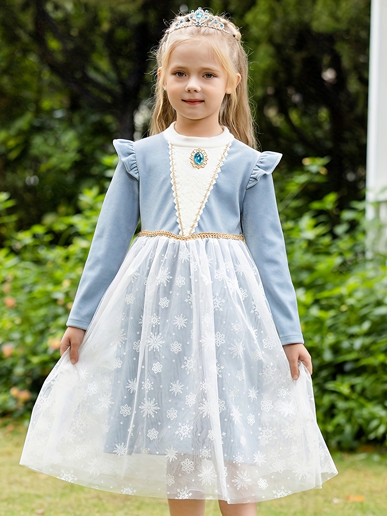 Déguisement Princesse Fille Robe Neige Imprimé Costume