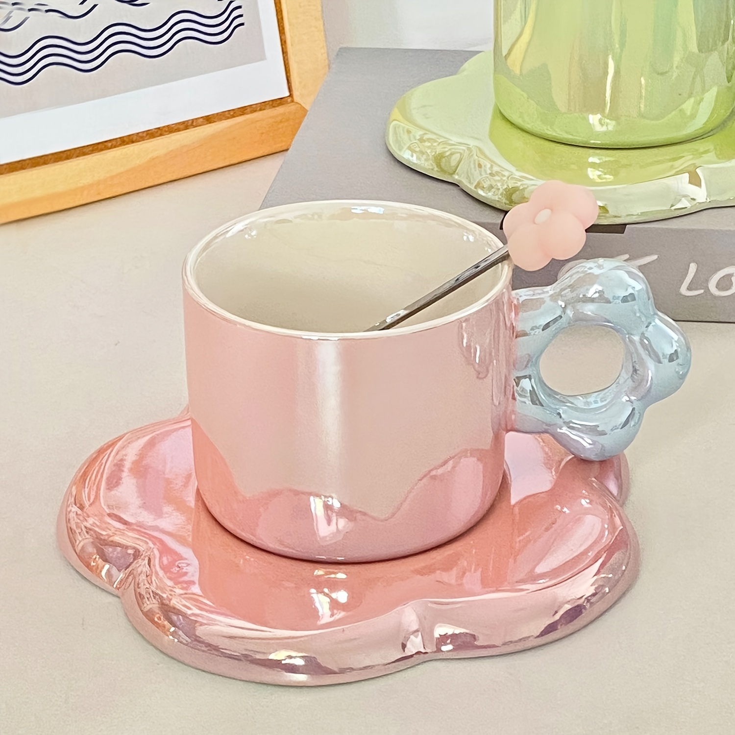 Creative Cute Ceramic Coffee Cup and Saucer Set, Gift Pink
