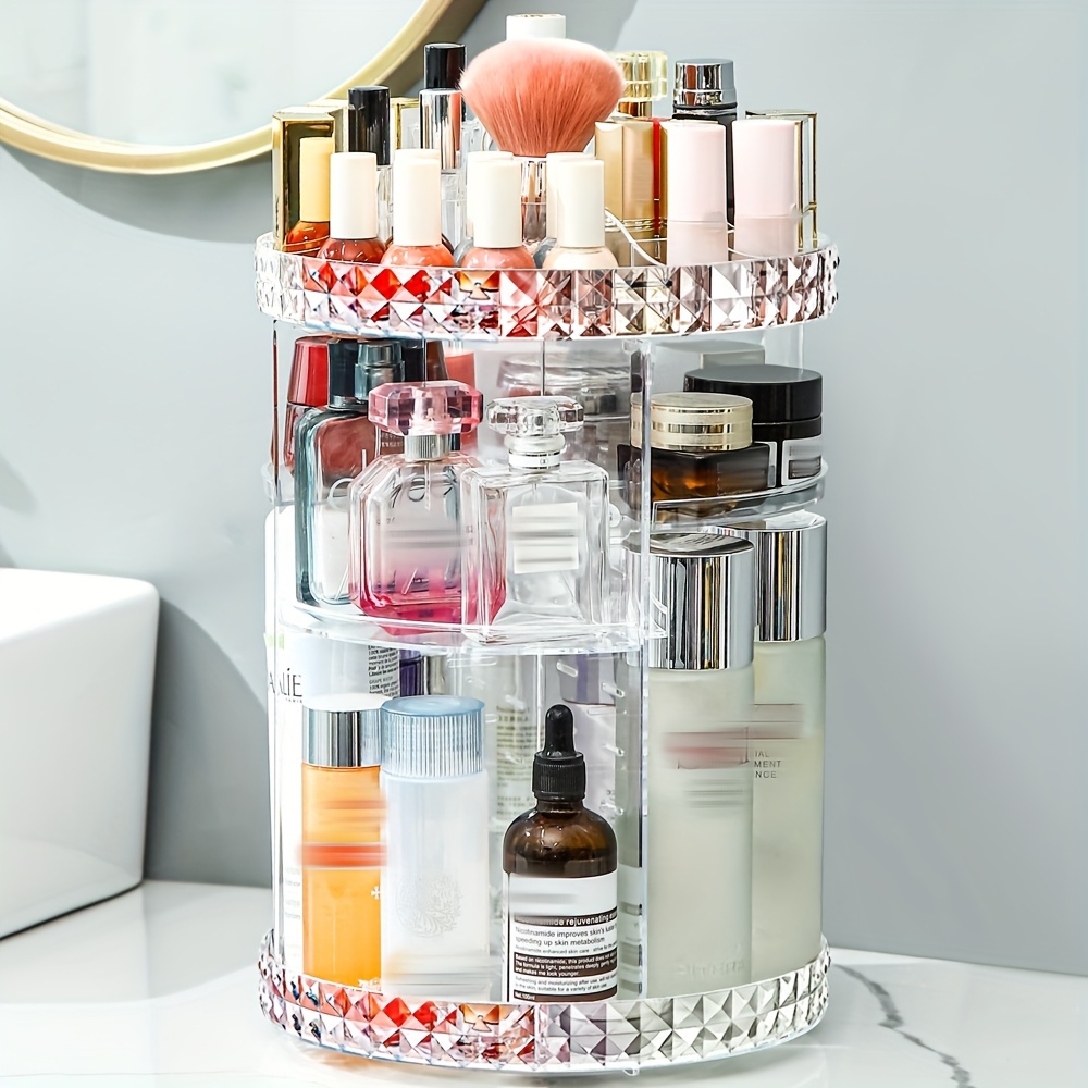 Dustproof 360° Rotating Makeup Organizer With Compartments - Temu