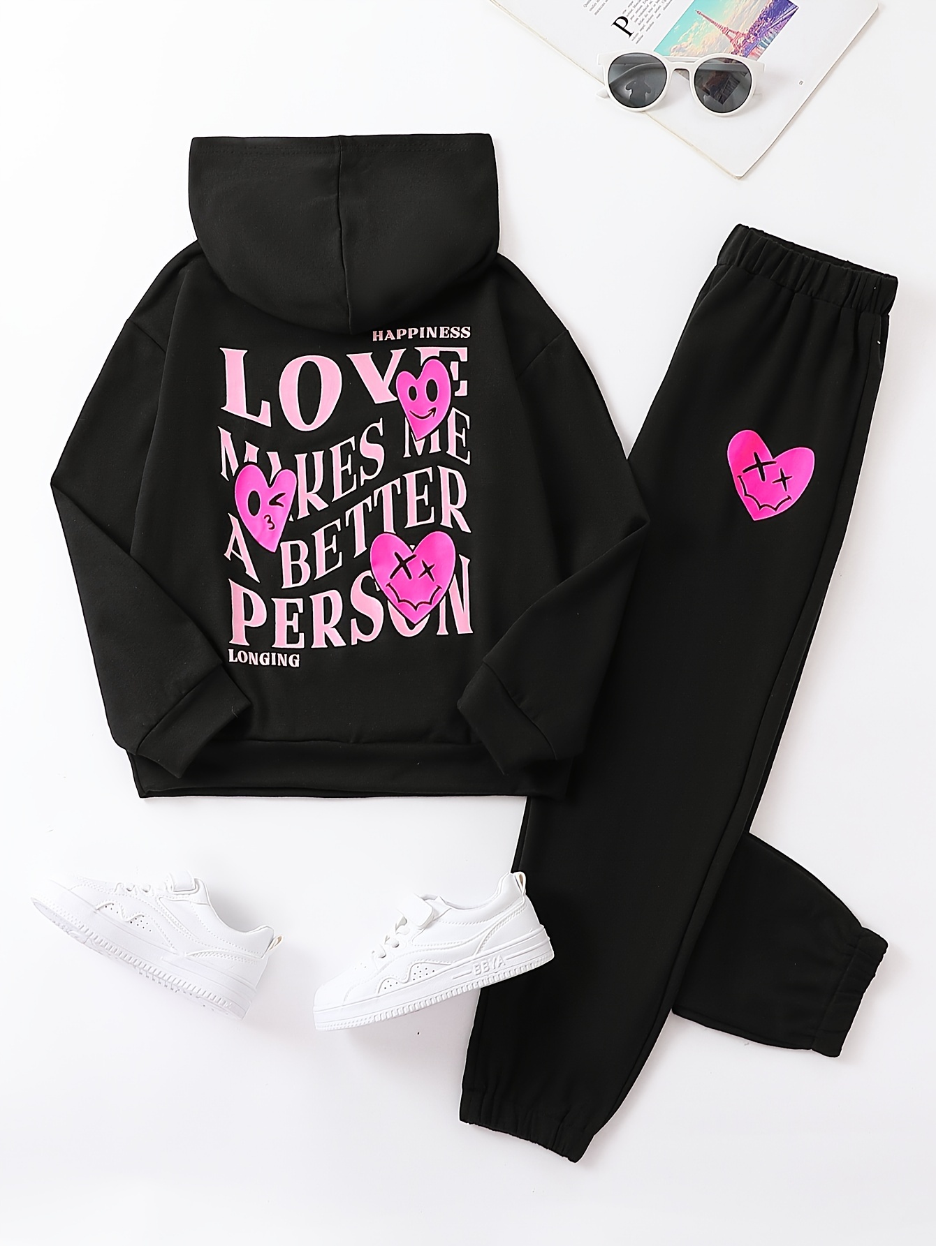 Girls Clothes Set Outfits Long Sleeve Heart Print Hoodie