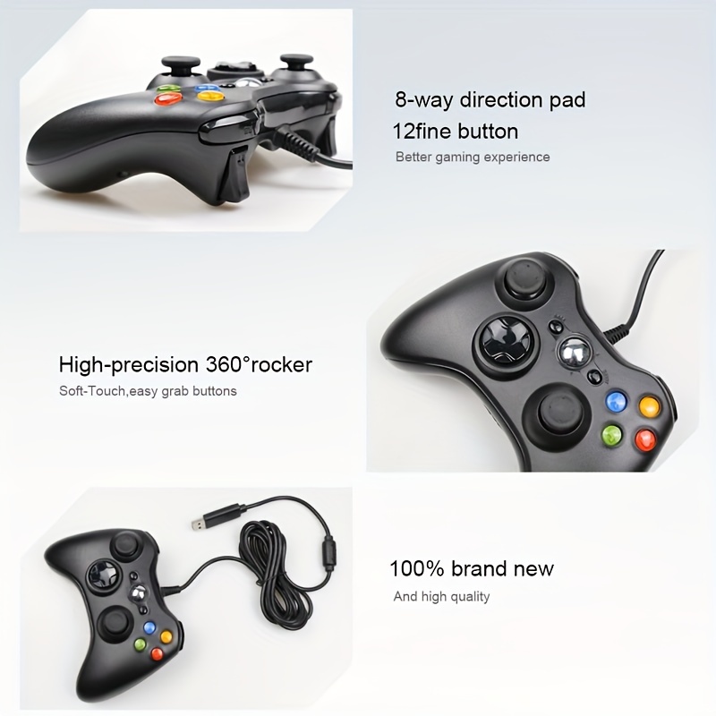 VOYEE Controlador de PC, controlador con cable compatible con Microsoft  Xbox 360 y Slim/PC Windows 10/8/7, con joystick mejorado, doble choque 