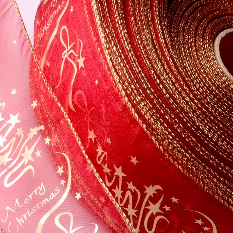 Red Printed Ribbon Christmas Tree Decoration Gift Wrapping Ribbon