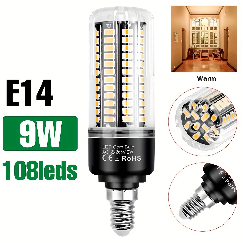 E14 12W LED Candle Light Bulbs, AC85-265V,E14 Base,3000K Warm White,120w  Halogen Light Equivalent Candelabra LED Bulbs for Chandelier Home